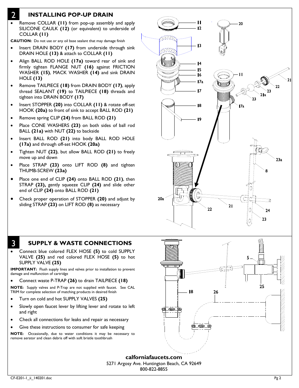 California Faucets Single Hole Low Lavatory Faucet User Manual | Page 2 / 2