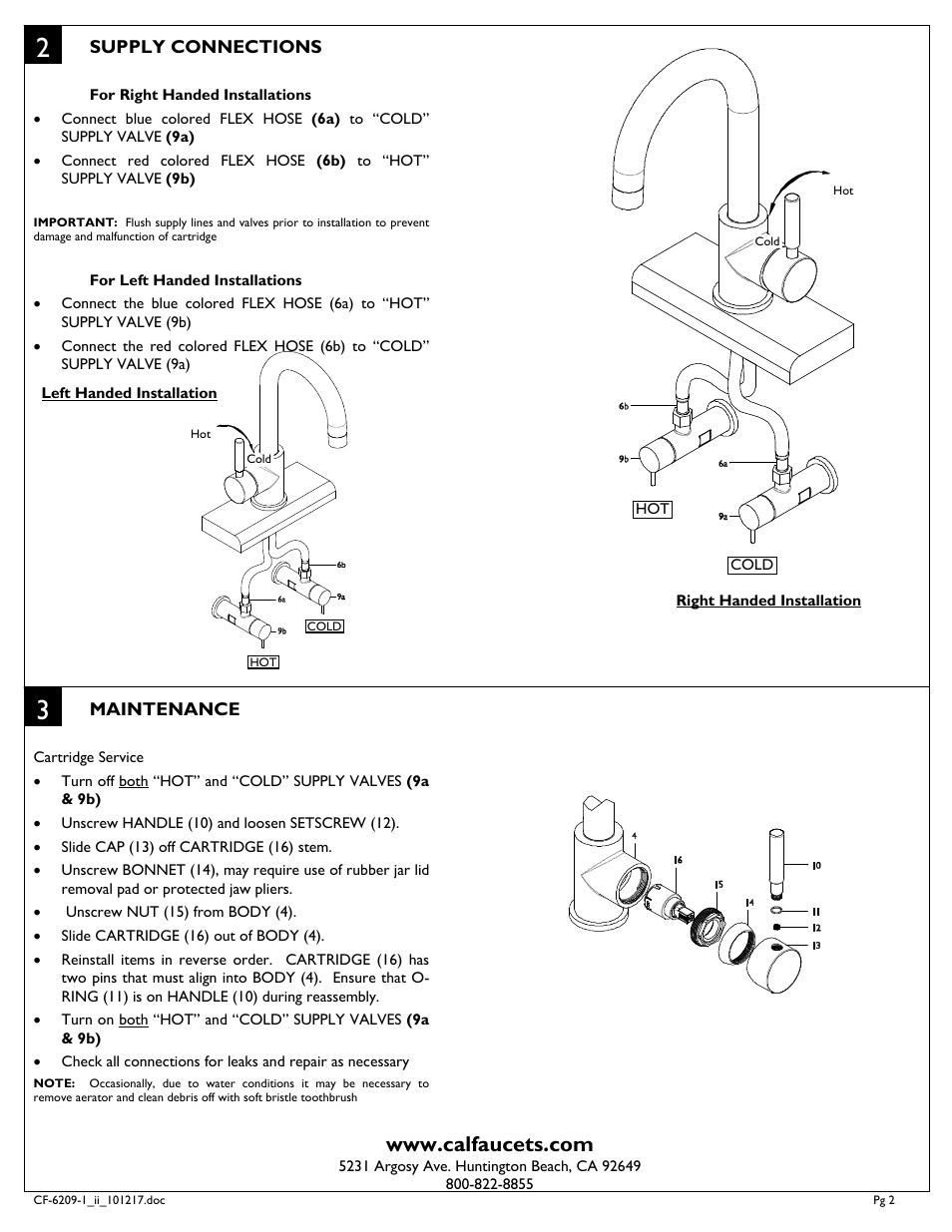 California Faucets Single-Hole Bar/Kitchen Faucet User Manual | Page 2 / 2