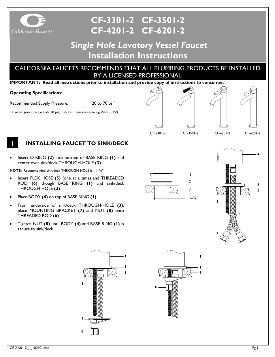 California Faucets Single-Hole Faucets User Manual | 2 pages