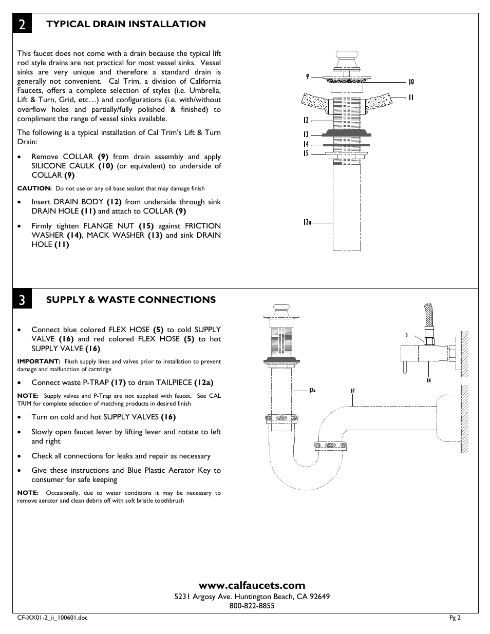 California Faucets Single-Hole Faucets User Manual | Page 2 / 2