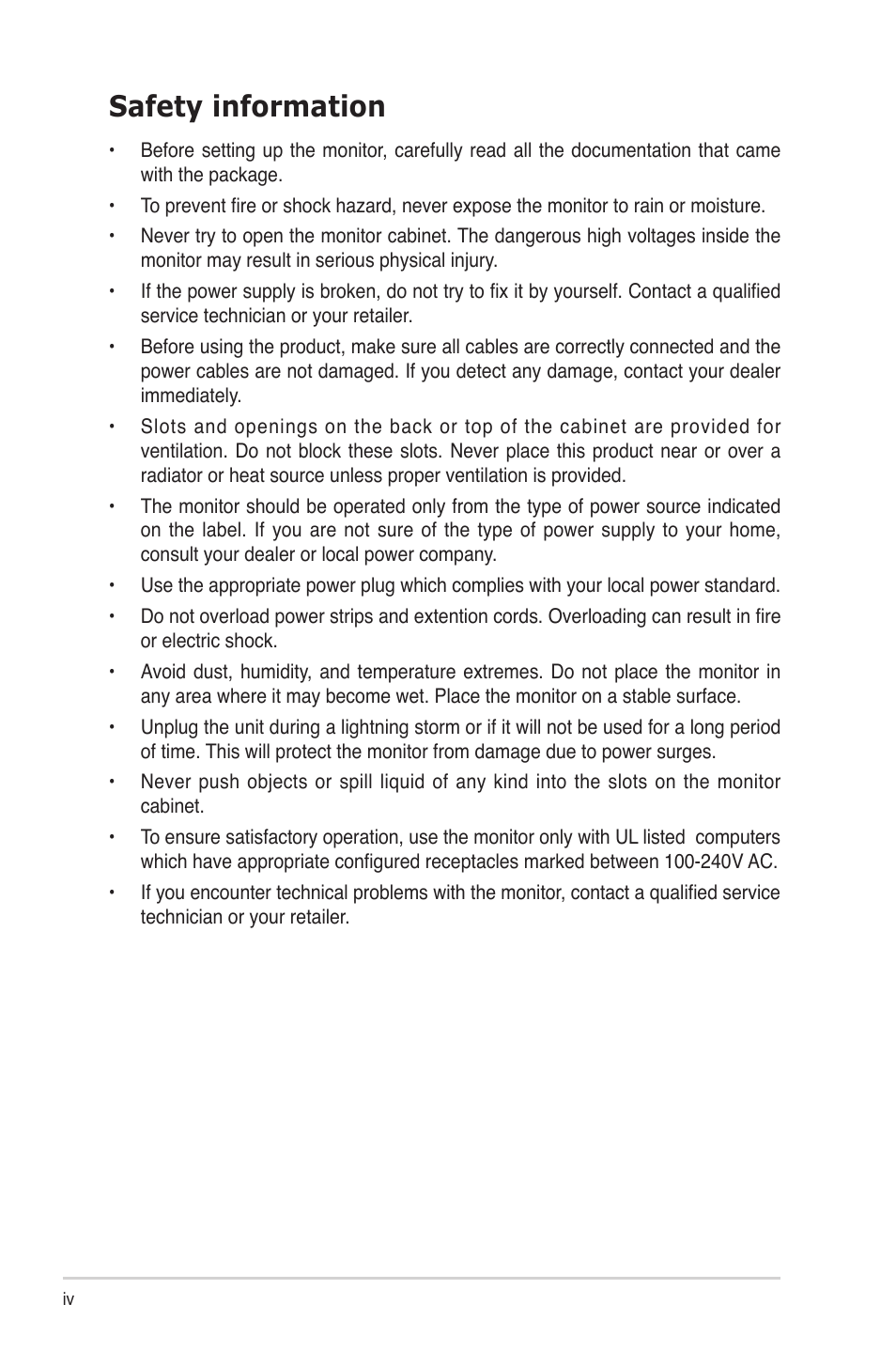 Safety information | Asus VK 266 User Manual | Page 4 / 19
