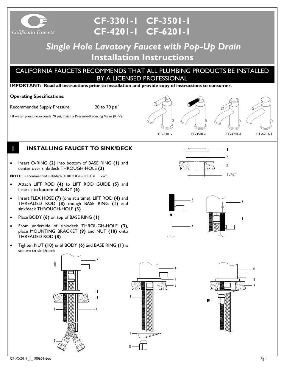 California Faucets Vessel Deck Faucets (1-Handle) User Manual | 2 pages