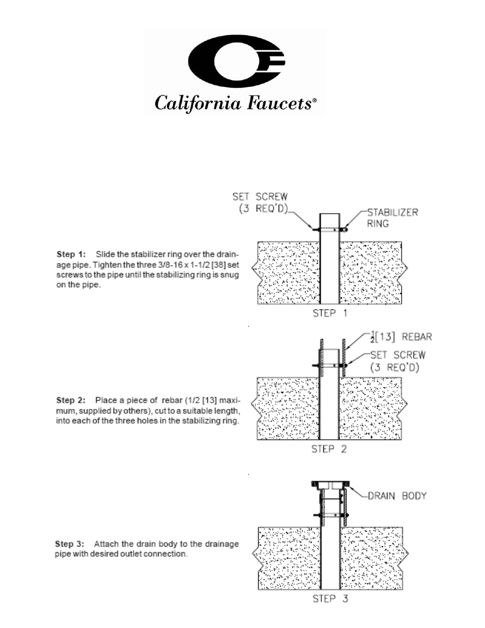 California Faucets StyleDrai Shower Drain Floor Stabilizer Kit User Manual | 2 pages