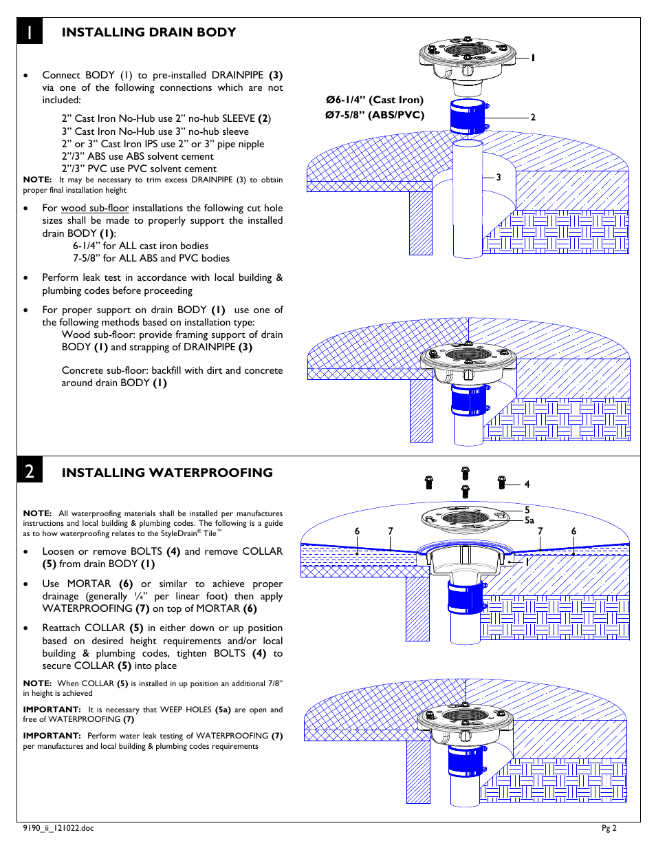 California Faucets Tile Styledrain Set with  No-Hub User Manual | Page 2 / 4