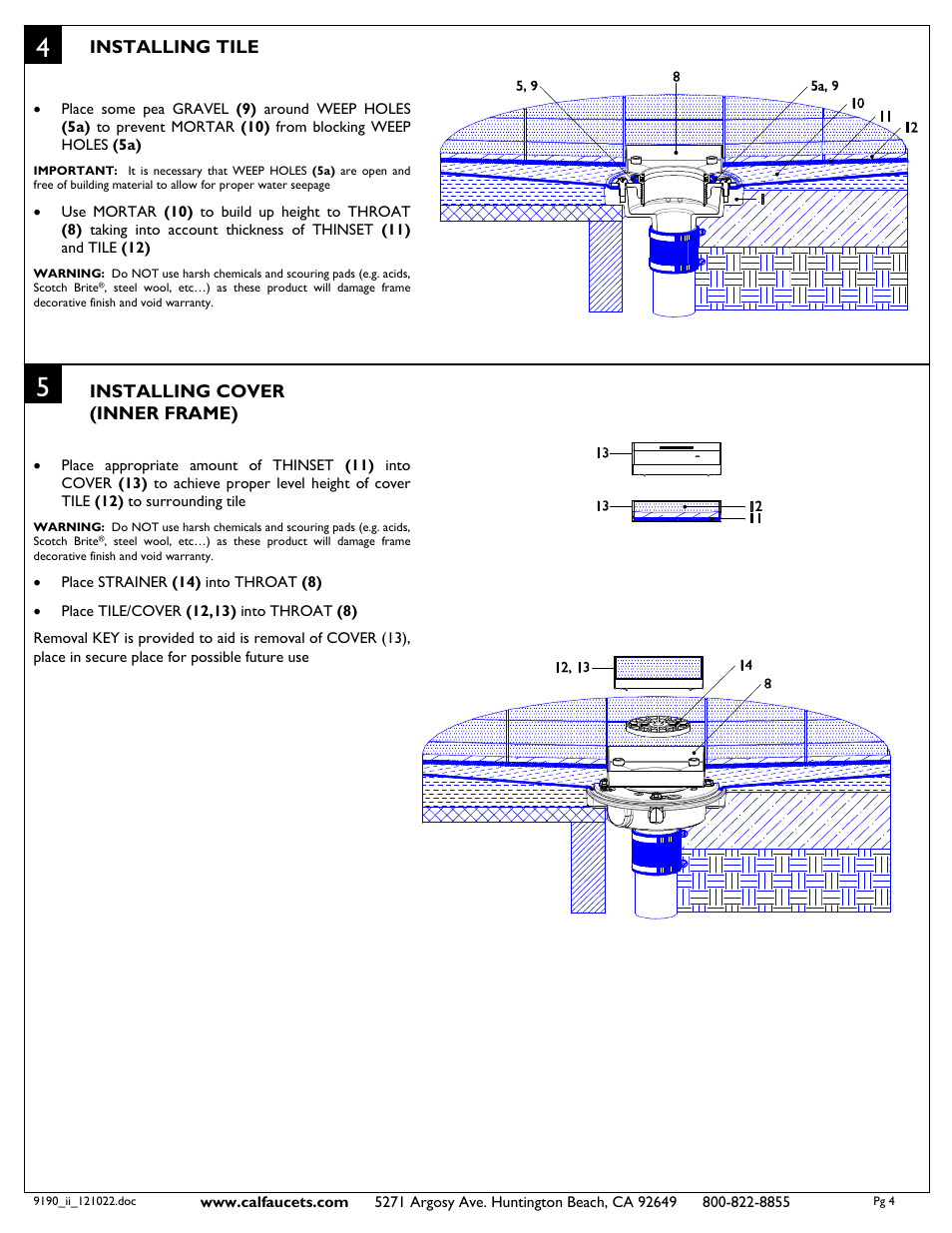 California Faucets Tile Styledrain Set with  No-Hub User Manual | Page 4 / 4