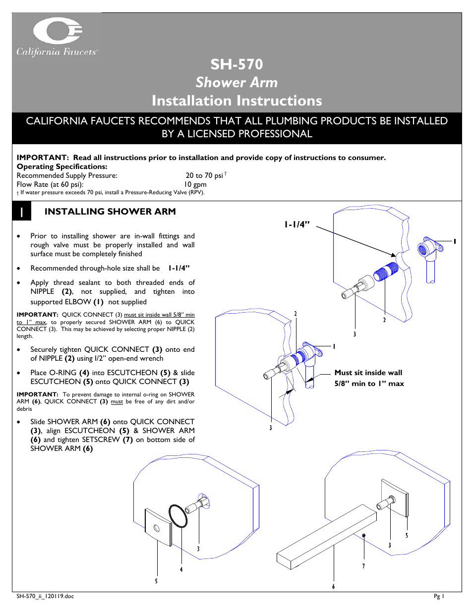 California Faucets Deluxe Arm for Large Showerheads User Manual | 2 pages