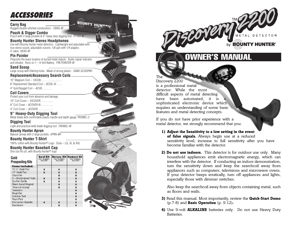 Bounty Hunter DISCOVERY 2200 User Manual | 10 pages