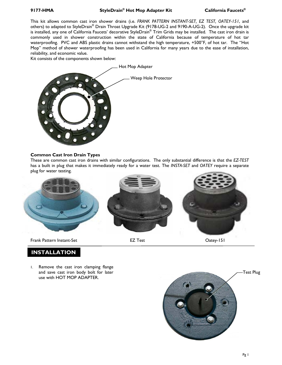 California Faucets StyleDrai 9177-HMA Hot Mop Adapter User Manual | 2 pages