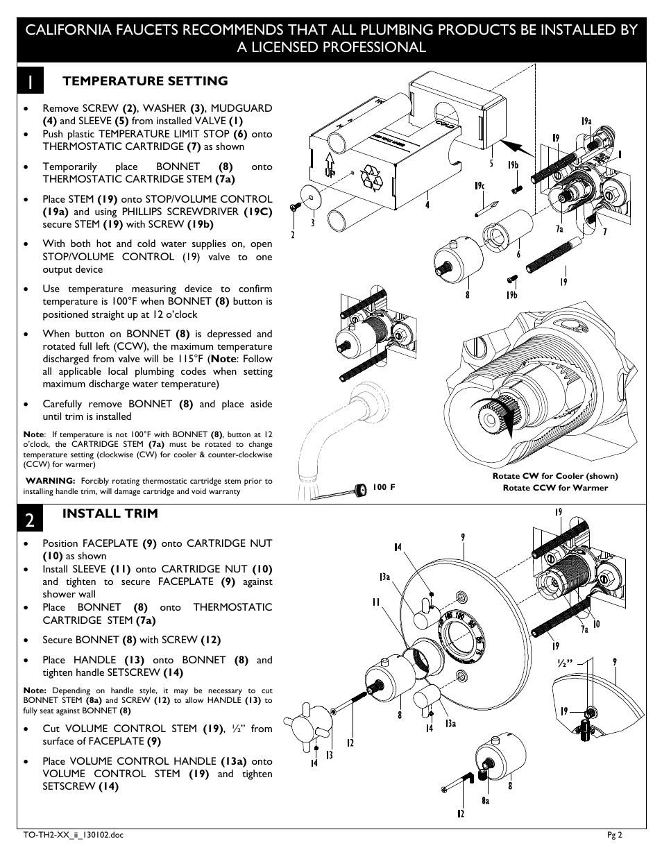 California Faucets Styletherm TO-THC2L ii User Manual | Page 2 / 4