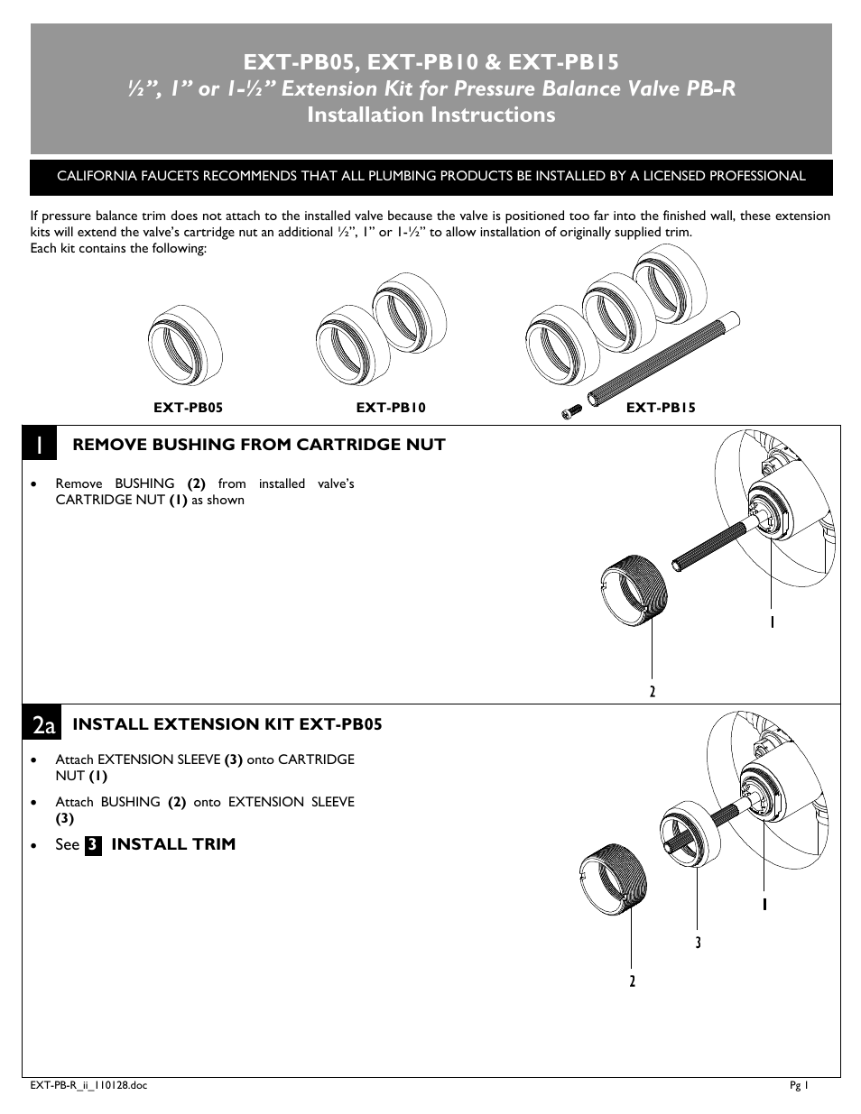 California Faucets Pressure Balance PB-R Extension User Manual | 2 pages