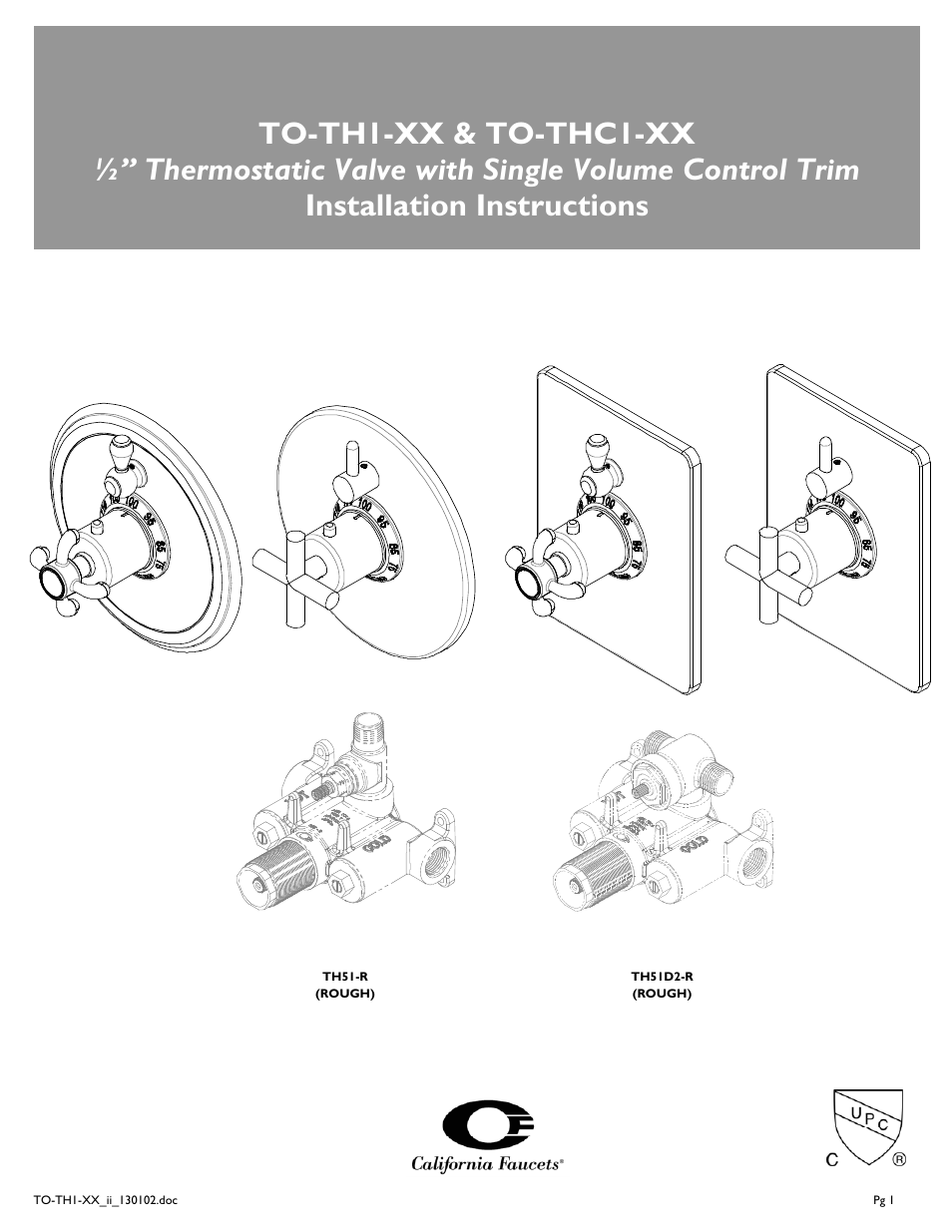 California Faucets StyleTher - TO-THC1-XX User Manual | 4 pages