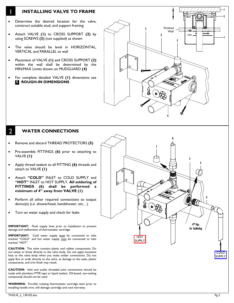 California Faucets Styletherm 1/ Thermostatic Rough Valve with Dual Integral Volume Controls User Manual | Page 2 / 4