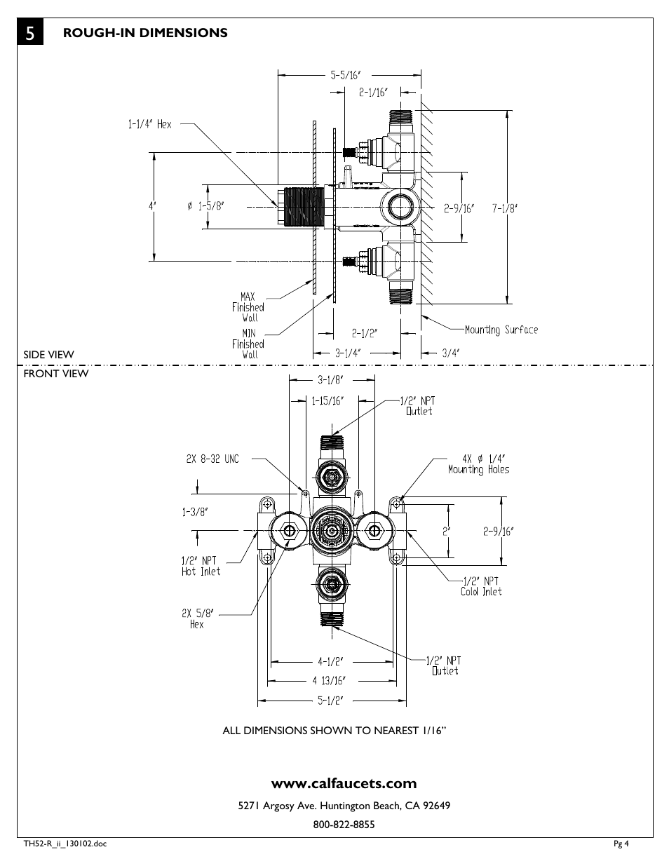 California Faucets Styletherm 1/ Thermostatic Rough Valve with Dual Integral Volume Controls User Manual | Page 4 / 4