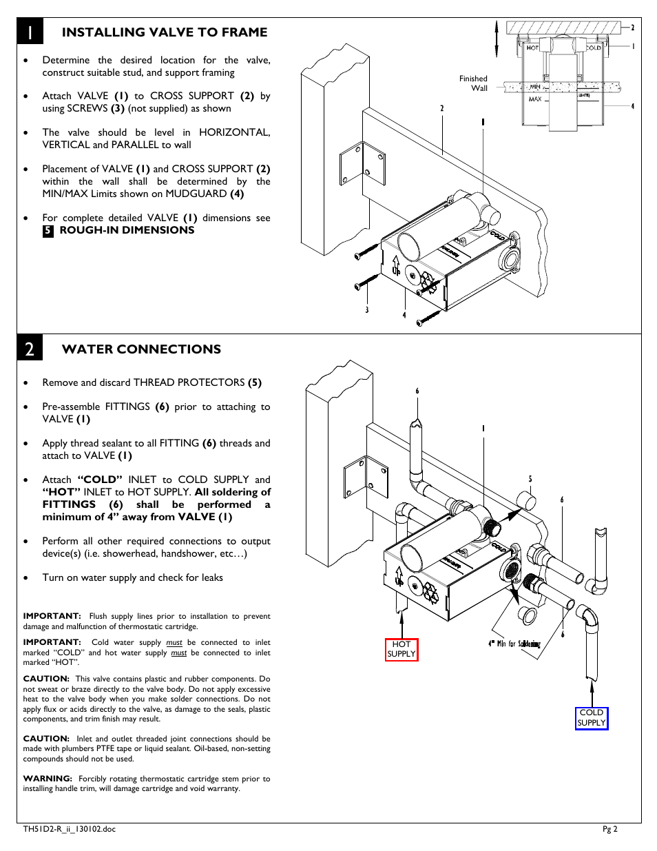 California Faucets Styletherm 1/ Thermostatic Rough Valve with Dual Outlet Integral Diverter User Manual | Page 2 / 4