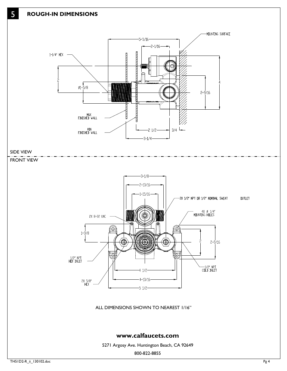 California Faucets Styletherm 1/ Thermostatic Rough Valve with Dual Outlet Integral Diverter User Manual | Page 4 / 4