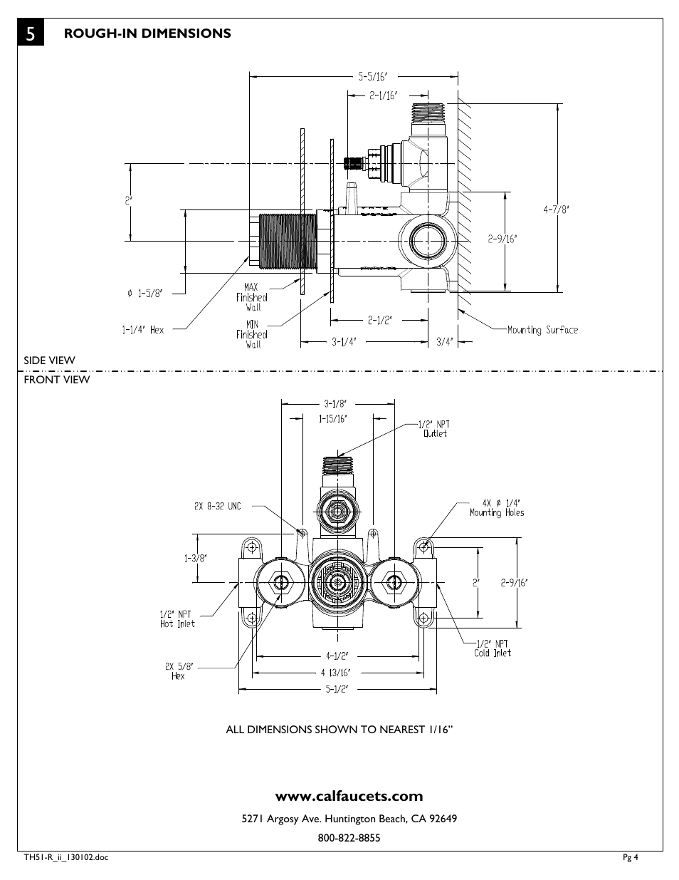 California Faucets Styletherm 1/ Thermostatic Rough Valve with Single Integral Volume Control User Manual | Page 4 / 4