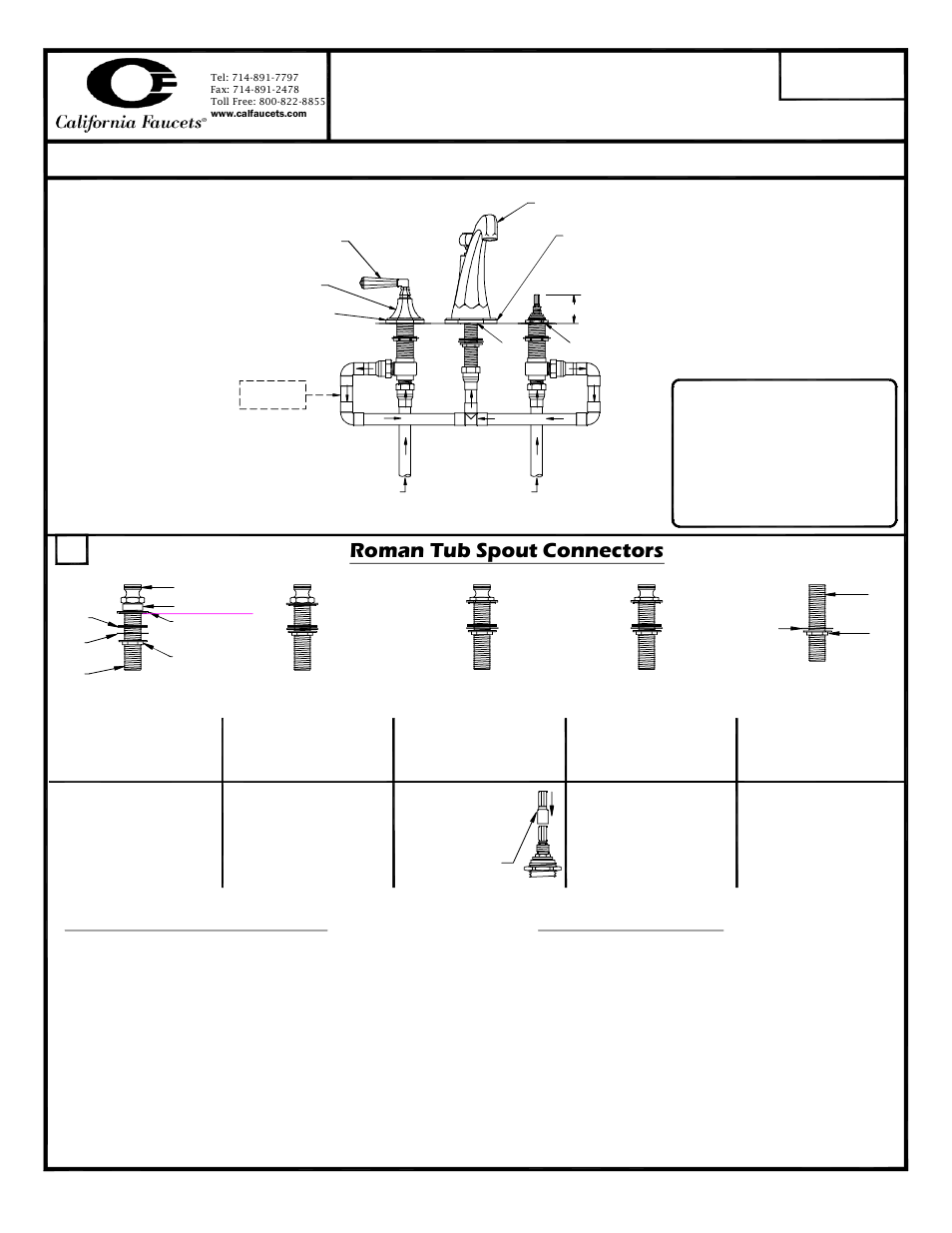 California Faucets Roman Tub Set User Manual | 2 pages