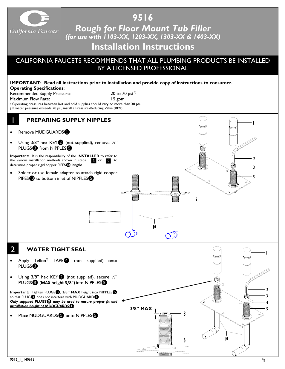 California Faucets Rough for Floor Mount Tub Filler User Manual | 4 pages