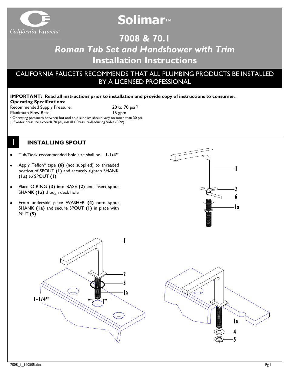 California Faucets Solima Roman Set and Handshower with Trim User Manual | 4 pages