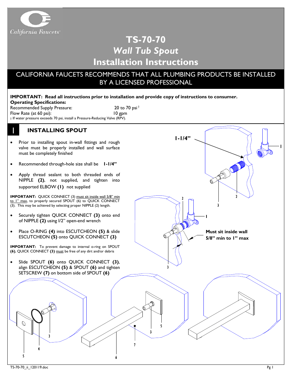 California Faucets Wall Tub Spout User Manual | 2 pages