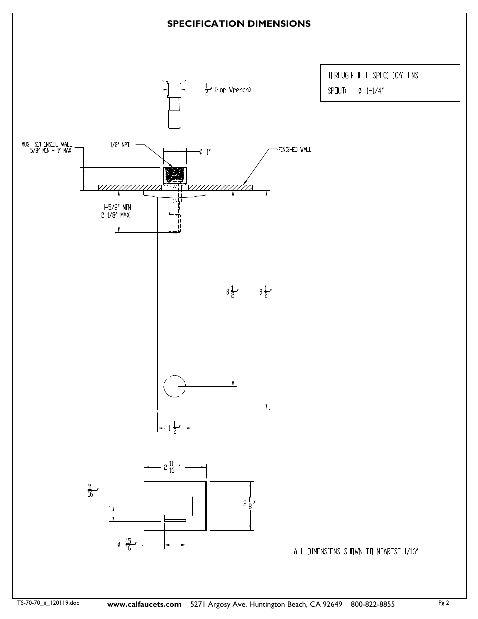 California Faucets Wall Tub Spout User Manual | Page 2 / 2