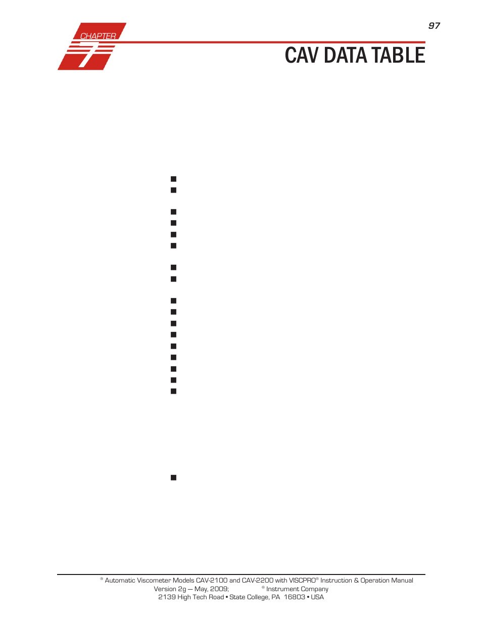 Cav data table | Cannon Instrument CAV-2000 User Manual | Page 103 / 144