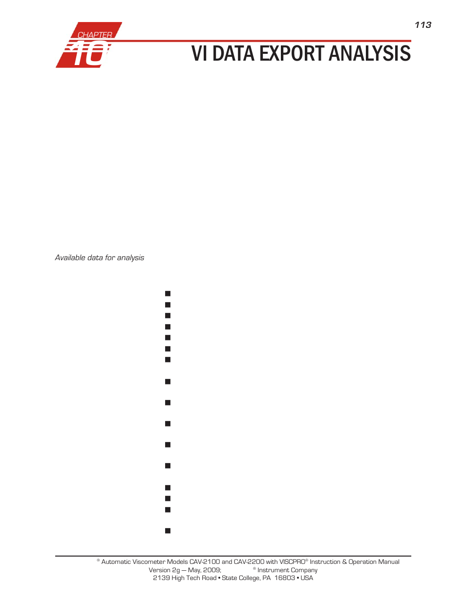 Vi data export analysis | Cannon Instrument CAV-2000 User Manual | Page 119 / 144