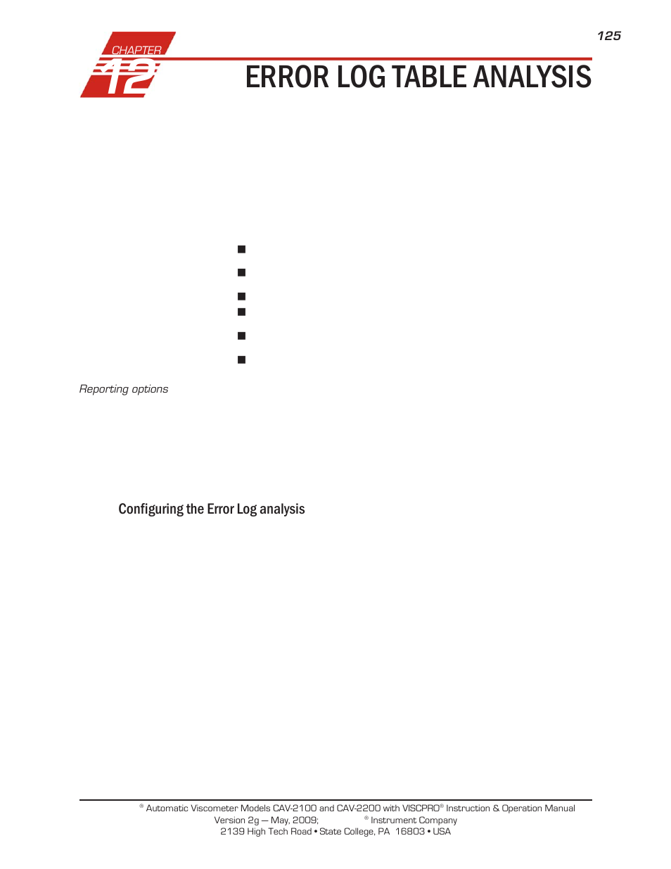 Error log table analysis | Cannon Instrument CAV-2000 User Manual | Page 131 / 144