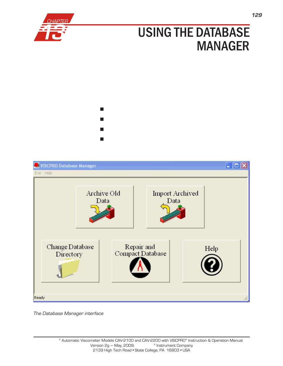 Using the database manager | Cannon Instrument CAV-2000 User Manual | Page 135 / 144