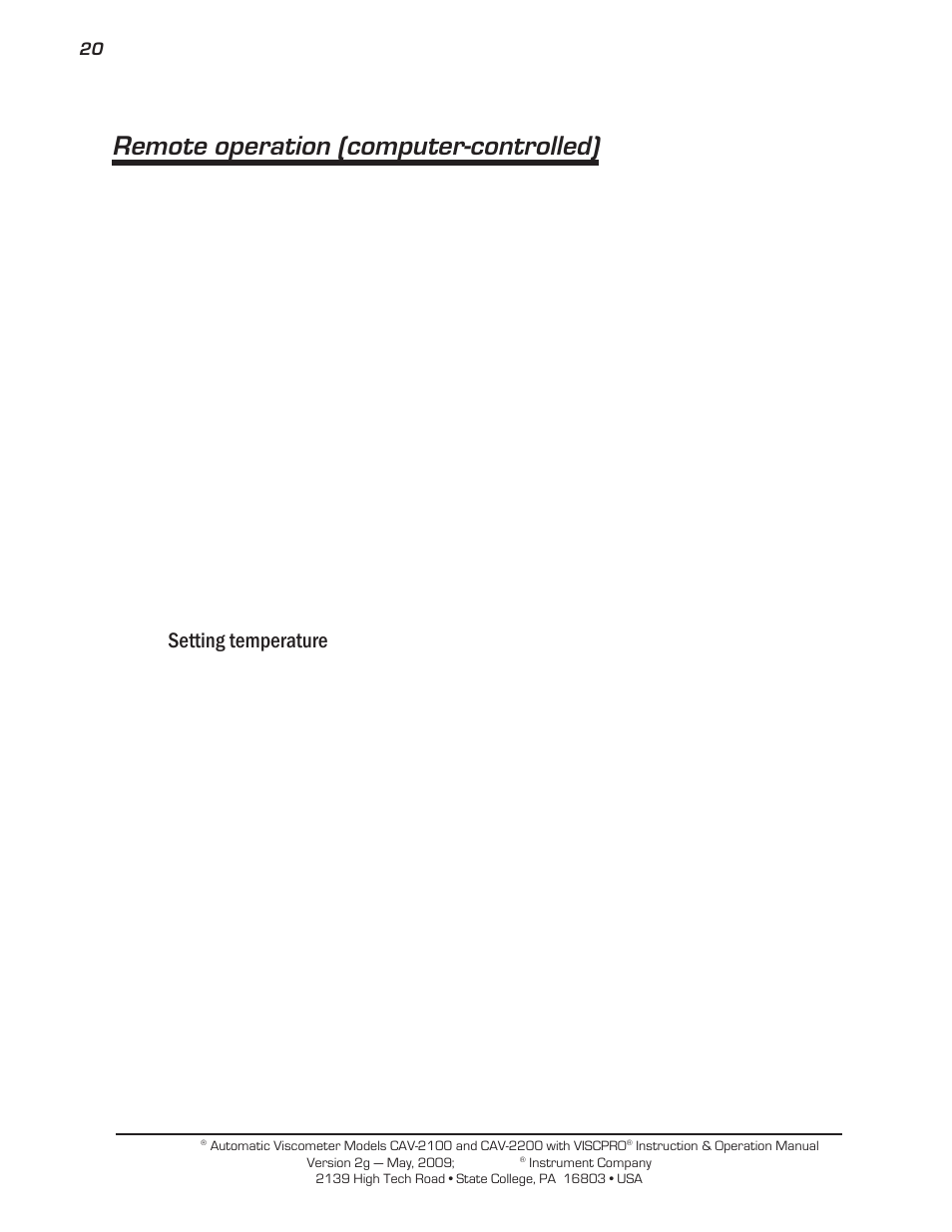 Remote operation (computer-controlled), Setting temperature | Cannon Instrument CAV-2000 User Manual | Page 26 / 144