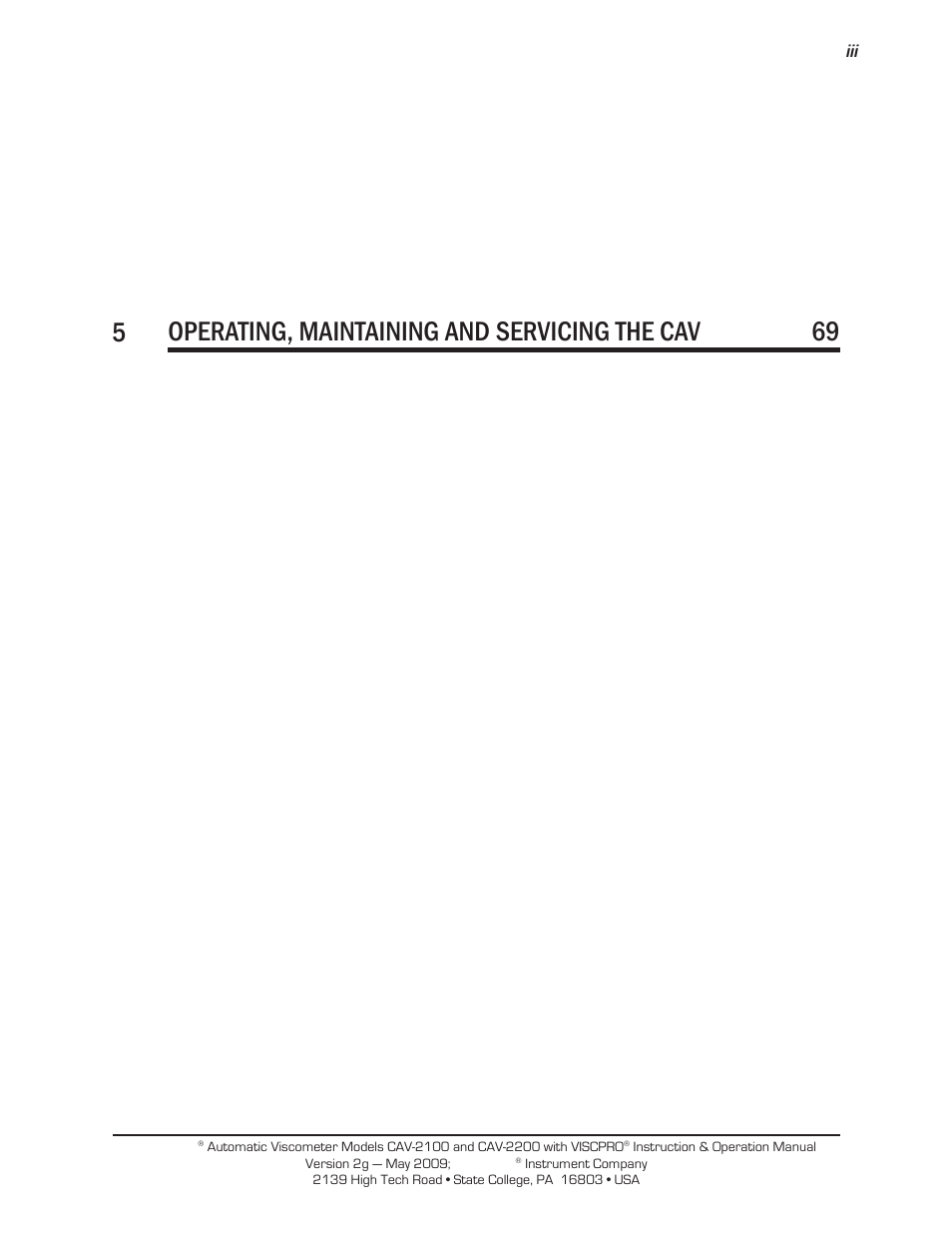 5operating, maintaining and servicing the cav 69 | Cannon Instrument CAV-2000 User Manual | Page 3 / 144