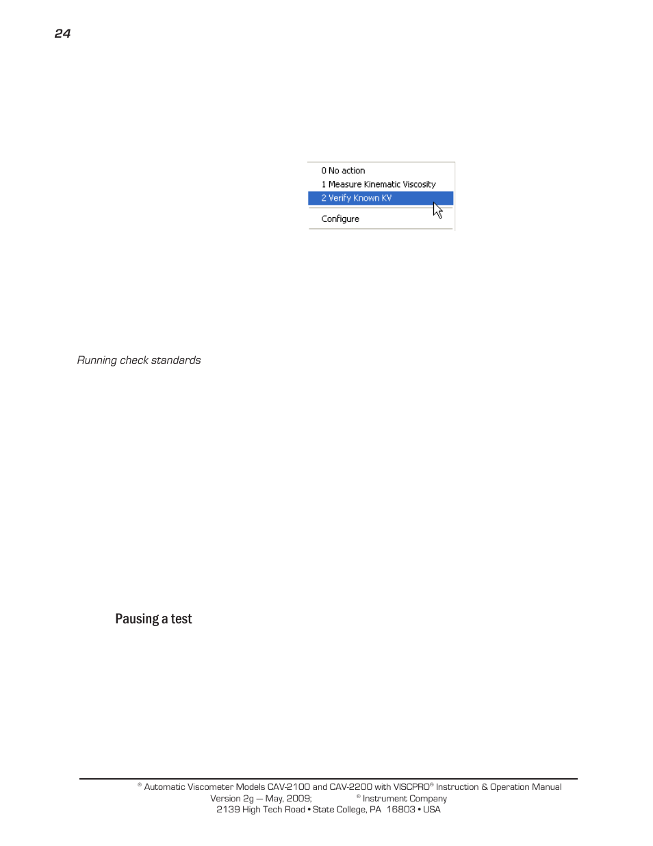 Pausing a test | Cannon Instrument CAV-2000 User Manual | Page 30 / 144