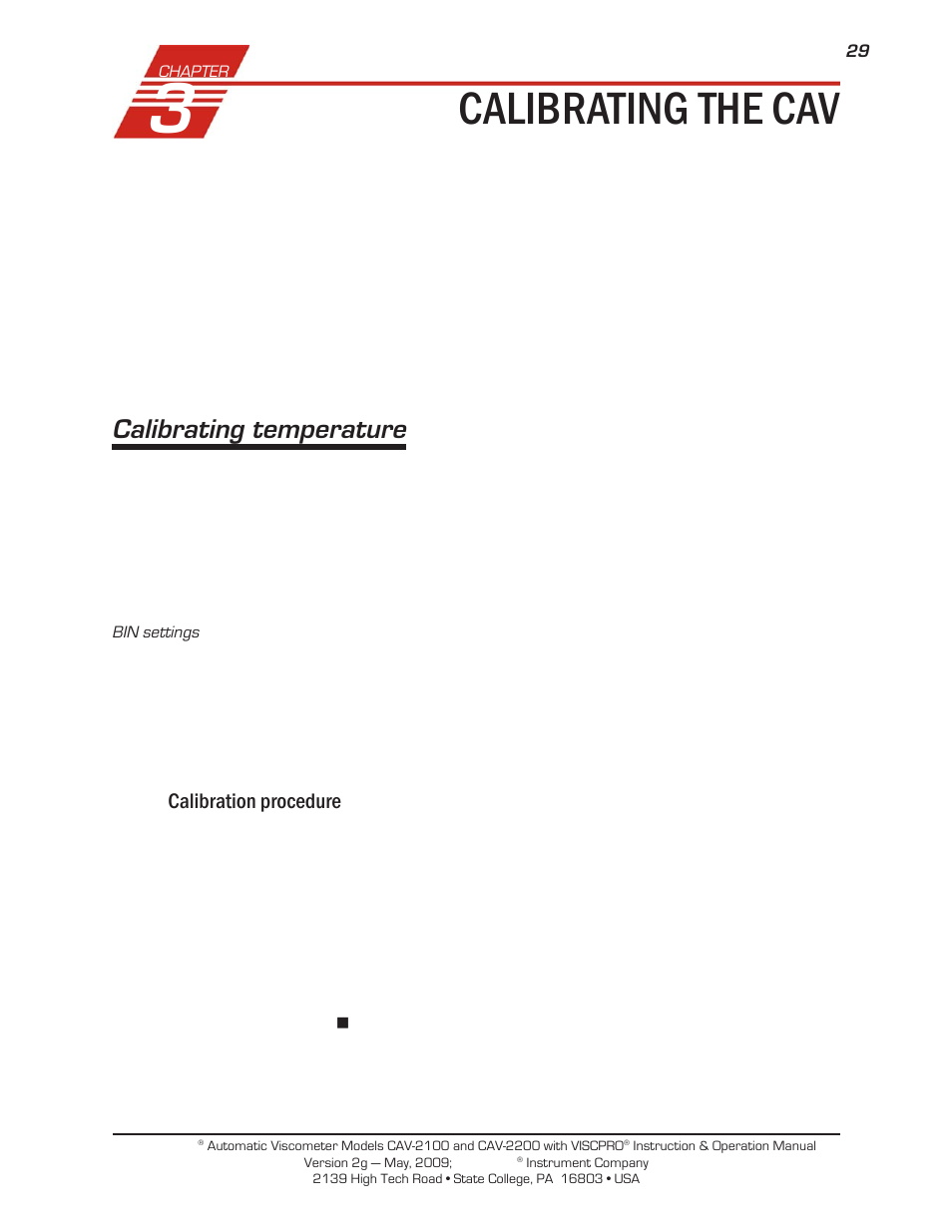 Calibrating the cav, Calibrating temperature | Cannon Instrument CAV-2000 User Manual | Page 35 / 144