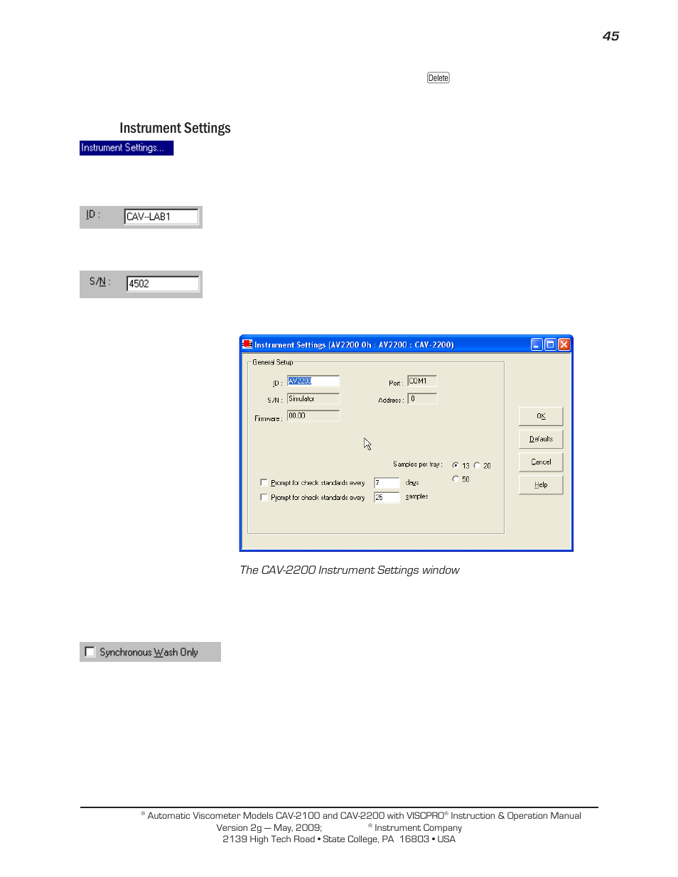 Instrument settings | Cannon Instrument CAV-2000 User Manual | Page 51 / 144