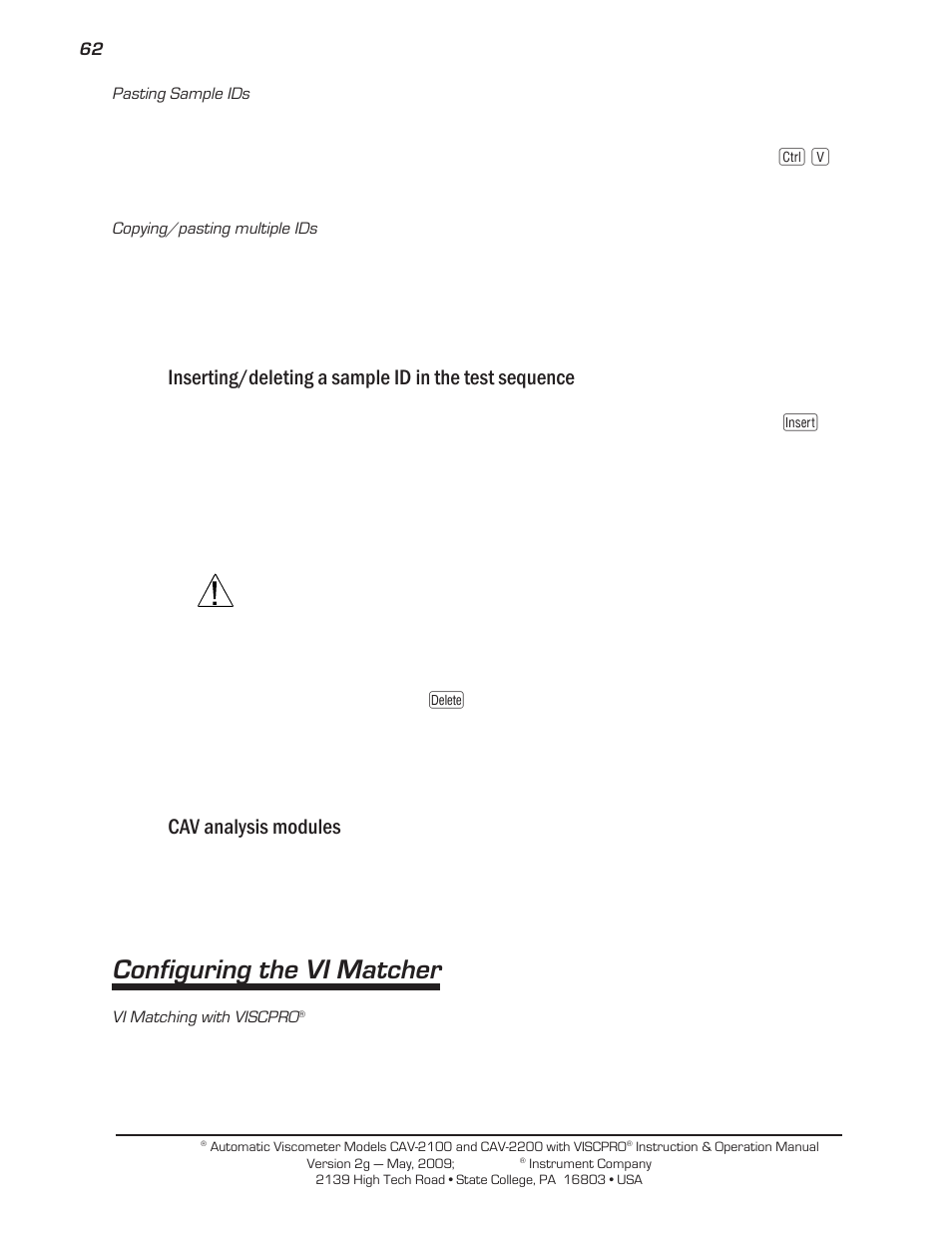 Configuring the vi matcher, Cav analysis modules | Cannon Instrument CAV-2000 User Manual | Page 68 / 144