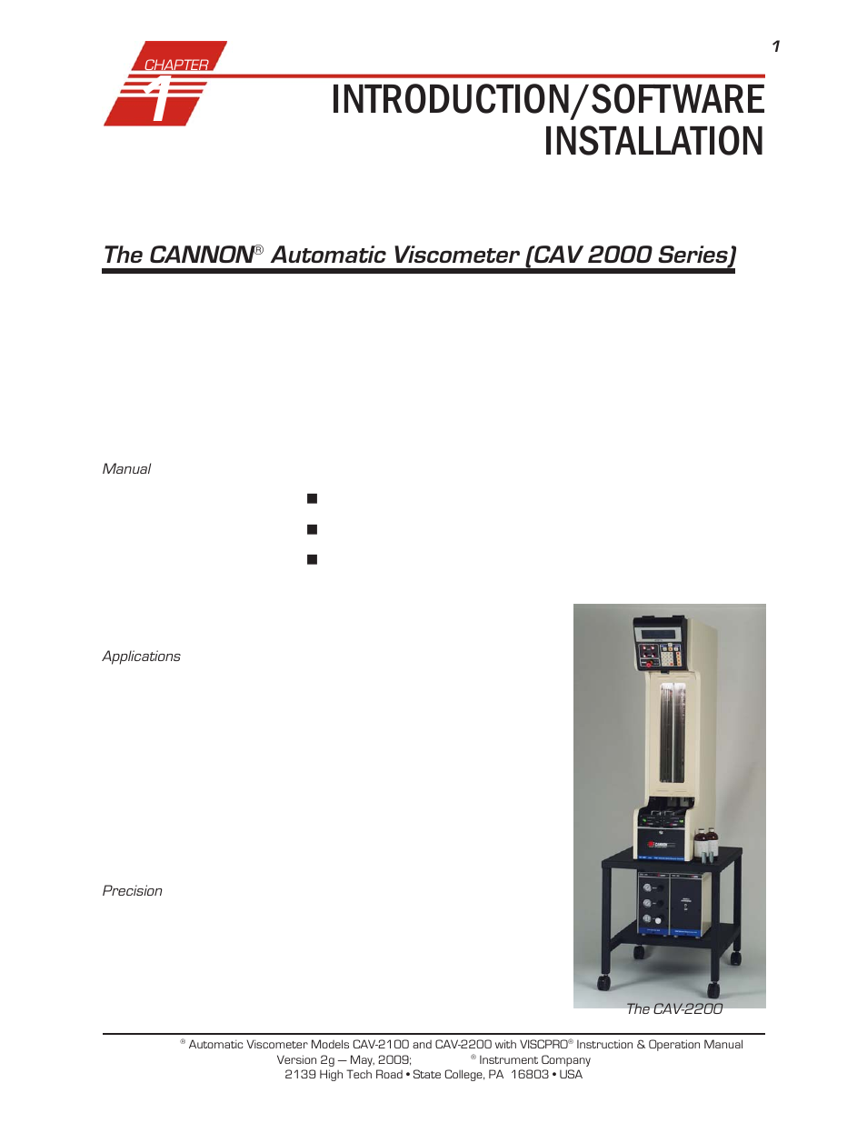 Introduction/software installation, The cannon, Automatic viscometer (cav 2000 series) | Cannon Instrument CAV-2000 User Manual | Page 7 / 144