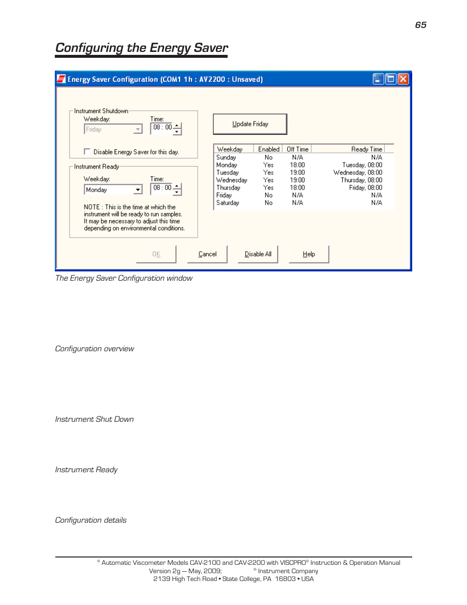Configuring the energy saver | Cannon Instrument CAV-2000 User Manual | Page 71 / 144