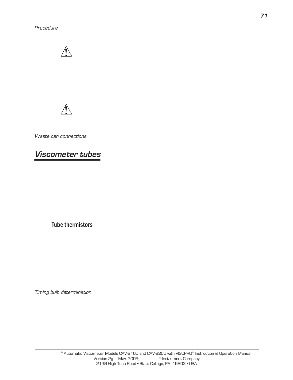 Viscometer tubes, Tube thermistors | Cannon Instrument CAV-2000 User Manual | Page 77 / 144