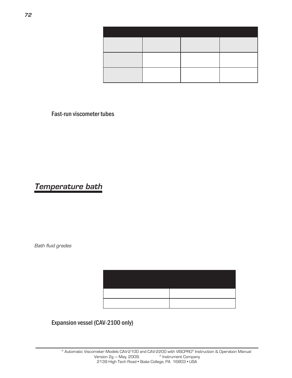 Temperature bath, Fast-run viscometer tubes, Expansion vessel (cav-2100 only) | Cannon Instrument CAV-2000 User Manual | Page 78 / 144