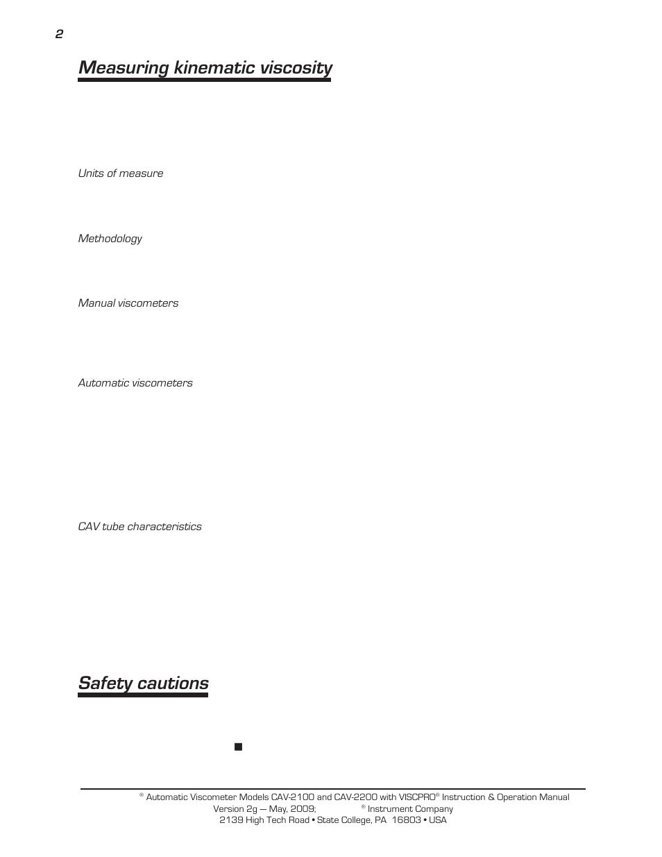 Measuring kinematic viscosity, Safety cautions | Cannon Instrument CAV-2000 User Manual | Page 8 / 144