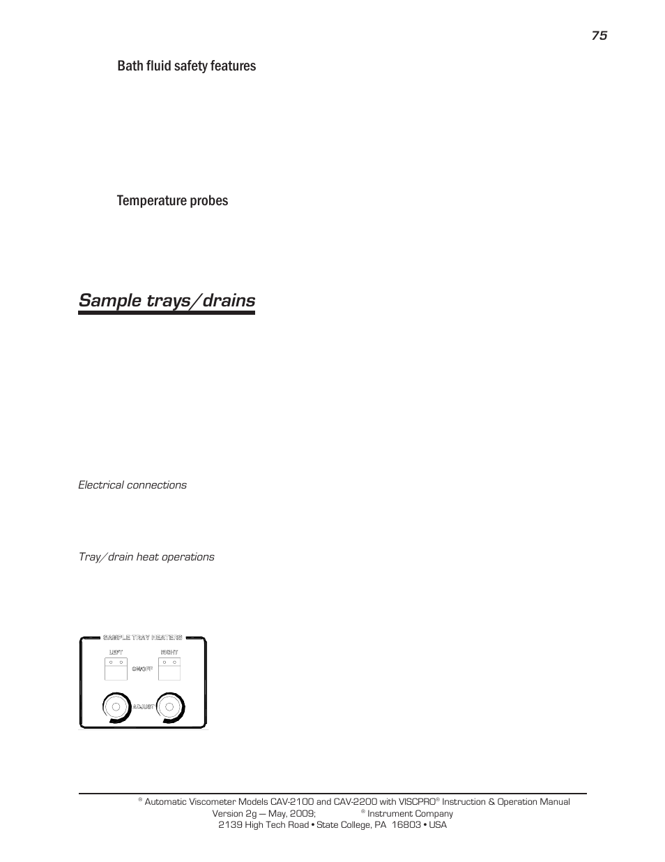 Sample trays/drains, Bath fluid safety features, Temperature probes | Cannon Instrument CAV-2000 User Manual | Page 81 / 144