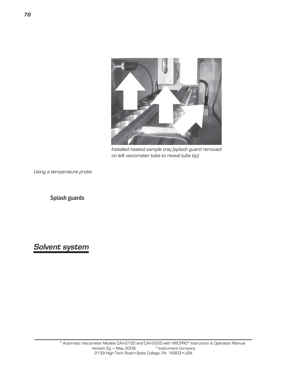 Solvent system, Splash guards | Cannon Instrument CAV-2000 User Manual | Page 82 / 144