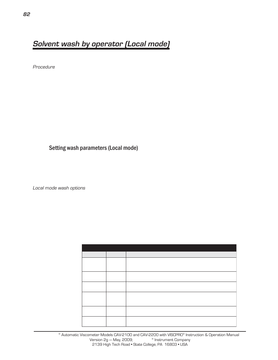 Solvent wash by operator (local mode), Setting wash parameters (local mode) | Cannon Instrument CAV-2000 User Manual | Page 88 / 144