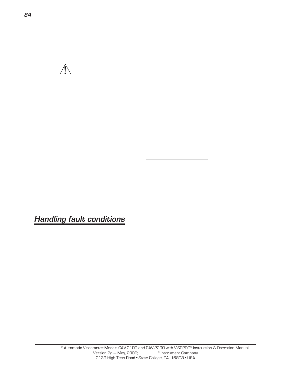 Handling fault conditions | Cannon Instrument CAV-2000 User Manual | Page 90 / 144