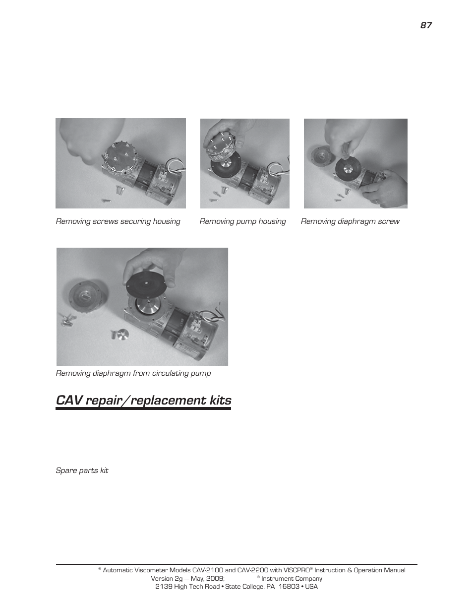 Cav repair/replacement kits | Cannon Instrument CAV-2000 User Manual | Page 93 / 144