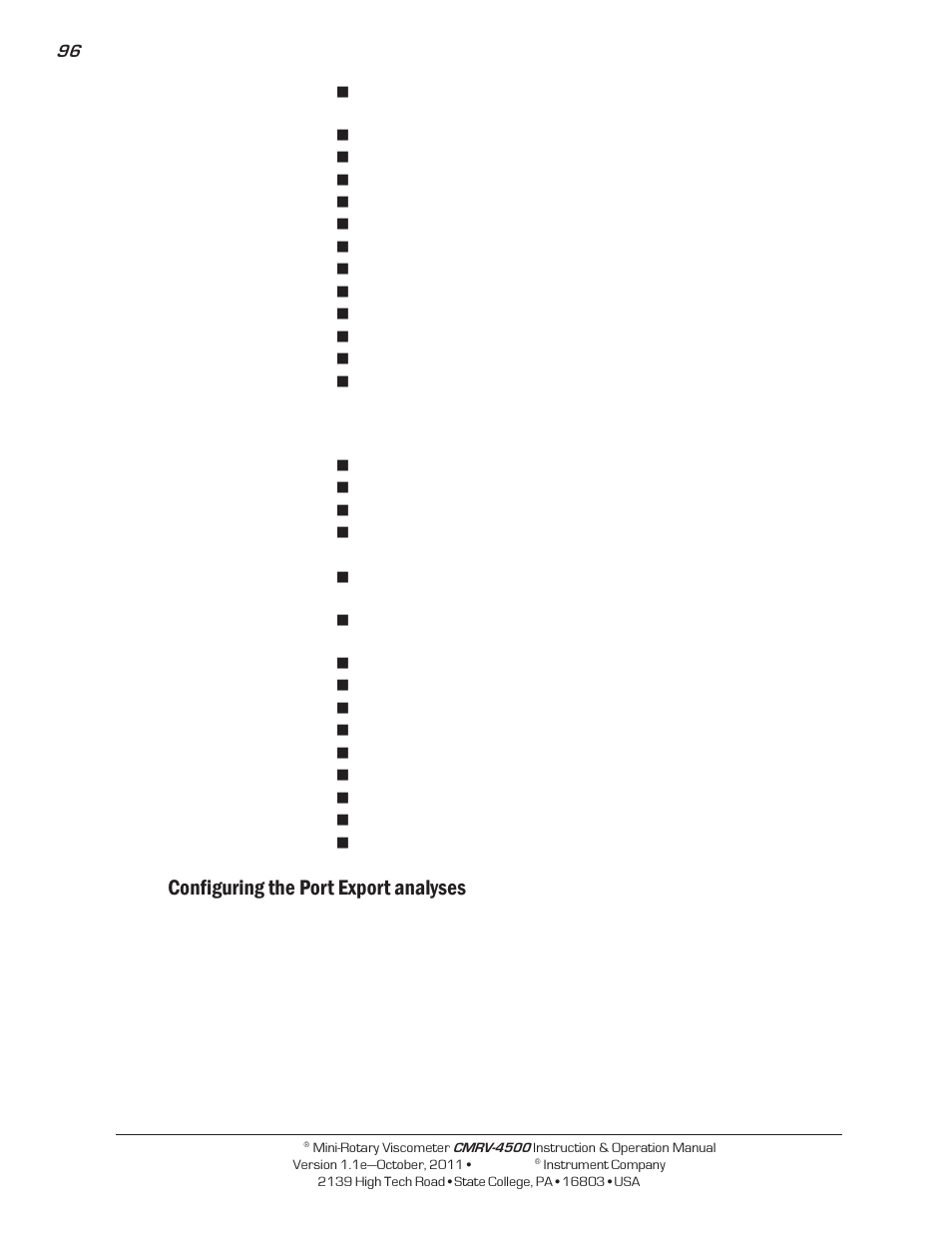 Configuring the port export analyses | Cannon Instrument CMRV-4500 User Manual | Page 102 / 128