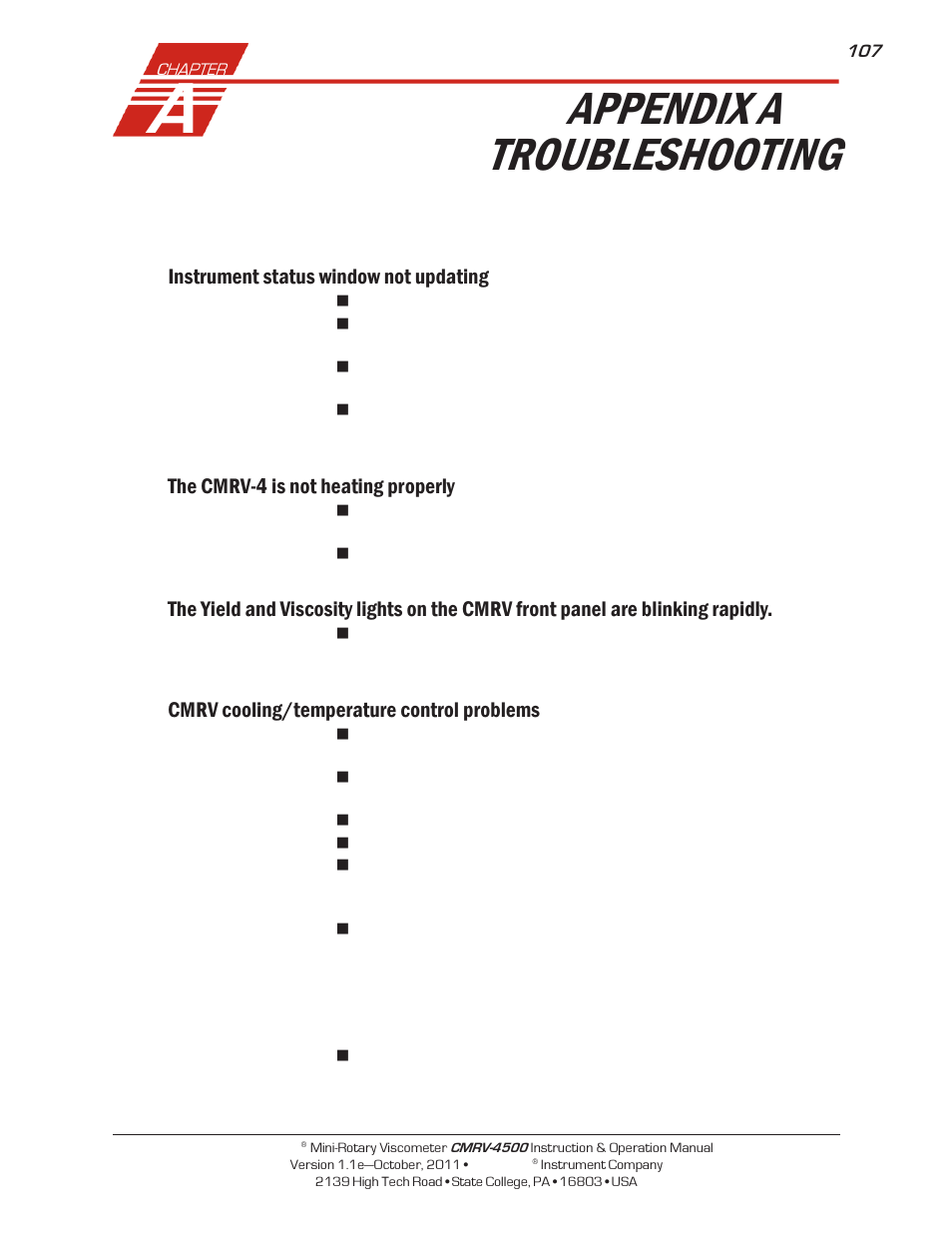 Appendix a — troubleshooting | Cannon Instrument CMRV-4500 User Manual | Page 113 / 128