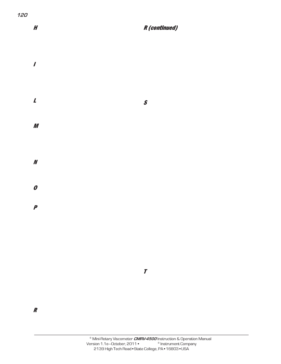 R (continued) | Cannon Instrument CMRV-4500 User Manual | Page 126 / 128