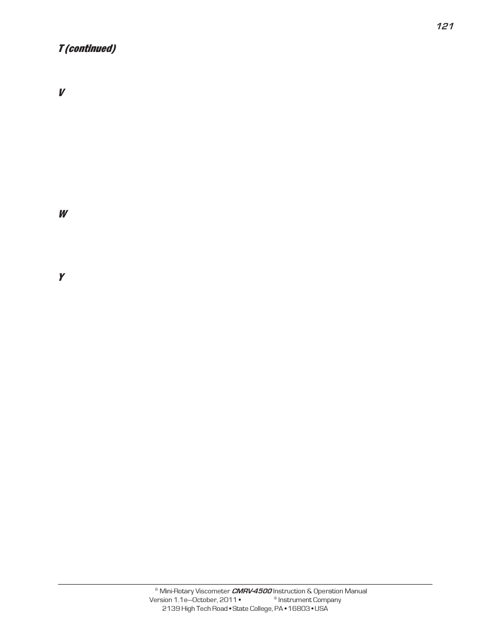 T (continued) | Cannon Instrument CMRV-4500 User Manual | Page 127 / 128