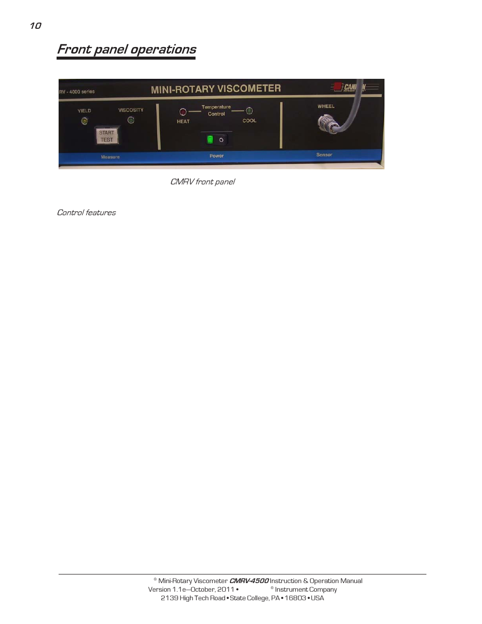 Front panel operations | Cannon Instrument CMRV-4500 User Manual | Page 16 / 128